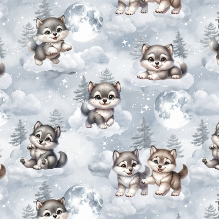 Tissu Imprimé Loup Mignon Lune Sapin, 10 tissus au choix