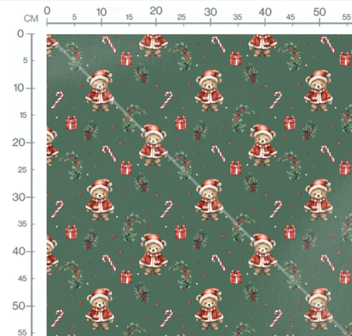 Tissu Imprimé Noel Adorable Ourson Vert, 11 tissus au choix – Image 2