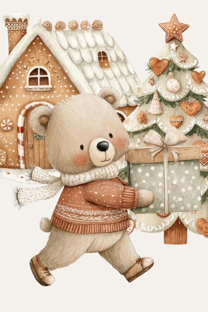 Panneau Tissu Couverture Noel Vintage Ourson, 2 tailles
