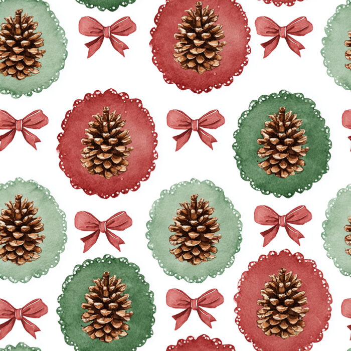 Tissu Imprimé Noel Poésie Pomme de Pin, 10 tissus au choix