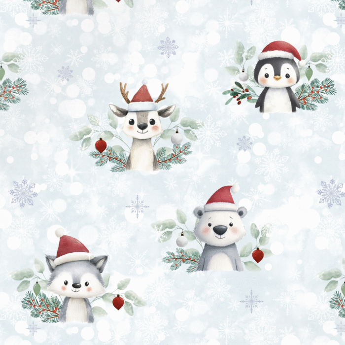 Tissu Imprimé Noel Animaux Neige, 11 tissus au choix