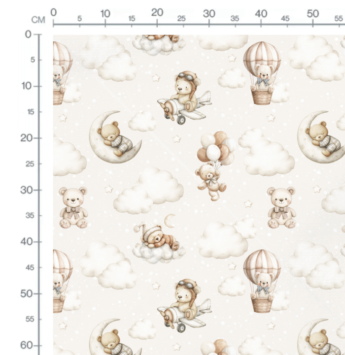 Tissu Imprimé Ourson Ciel Beige Pastel, 10 tissus au choix – Image 2