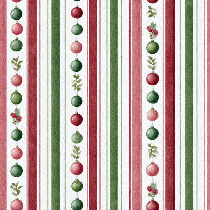 Tissu Imprimé Noel Poésie Boules Rayures, 10 tissus au choix