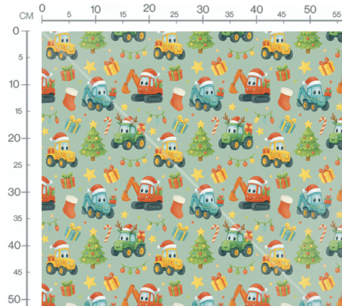 Tissu Imprimé Noel Camion Tractopelle Vert, 10 tissus au choix – Image 2