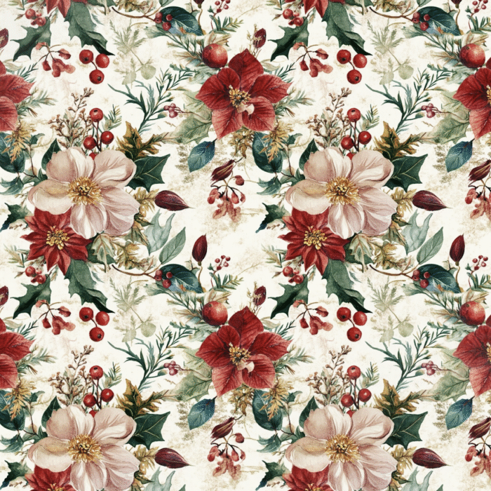 Tissu Imprimé Noel Fleuri Elodie, 10 tissus au choix