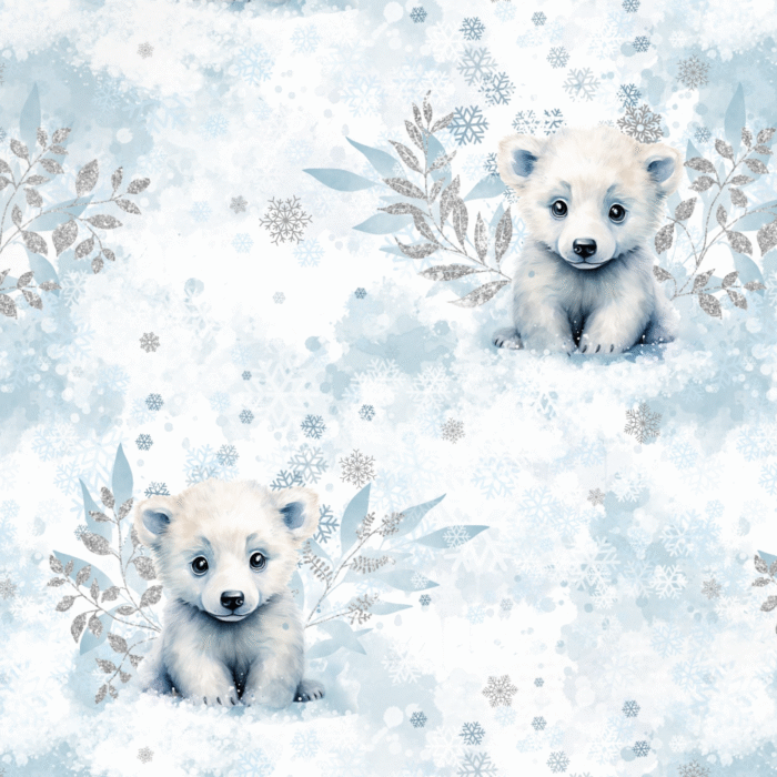 Tissu Imprimé Bébé Ours Polaire Hiver, 11 tissus au choix