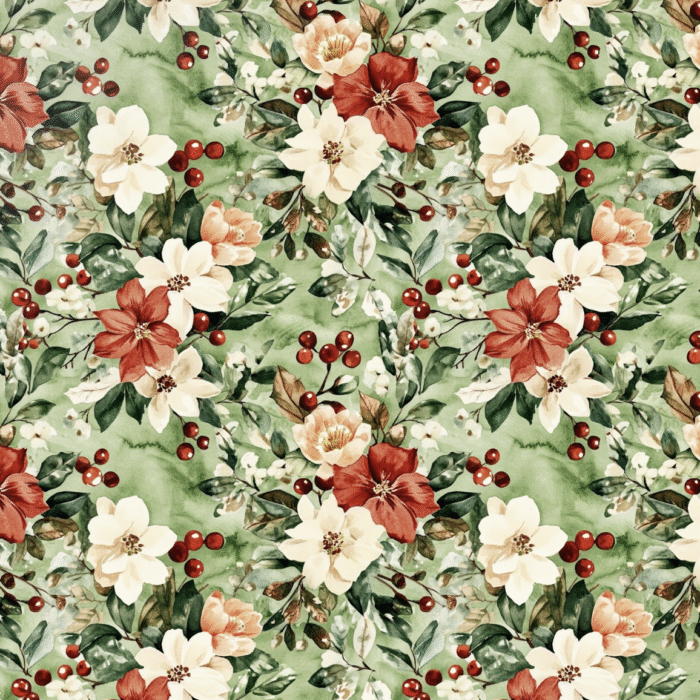 Tissu Imprimé Noel Fleuri Aurore, 10 tissus au choix