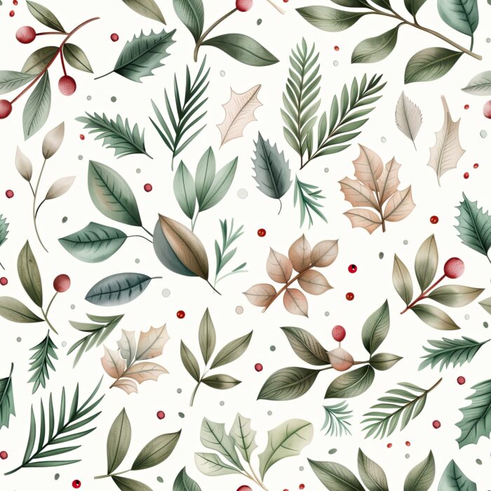 Tissu Imprimé Noel Feuilles Elegance, 11 tissus au choix