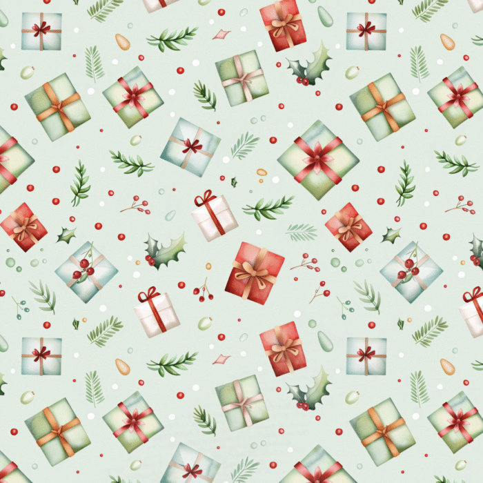 Tissu Imprimé Noel Cadeaux Vert Menthe, 11 tissus au choix