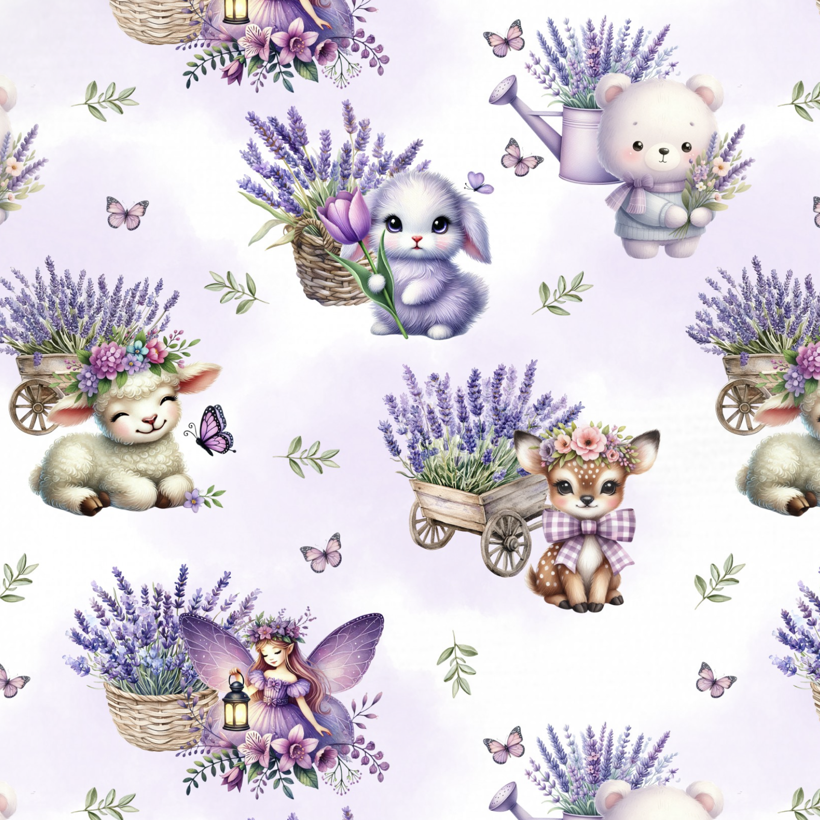 Tissu Imprimé Animaux Mignons Lavande, 10 tissus au choix