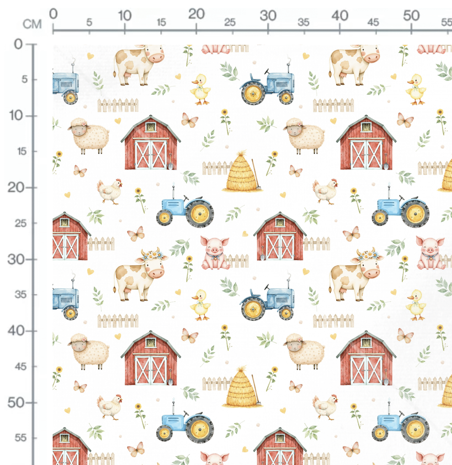 Coupons Tissu Animaux De La Ferme Et Pois Rouge - Coton Multicolore - Neuf