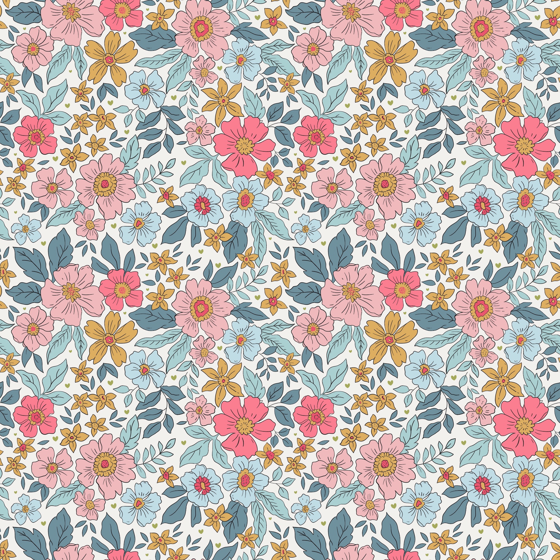 Tissu Fleuri Joie de Vivre Marine Petit, 10 tissus au choix