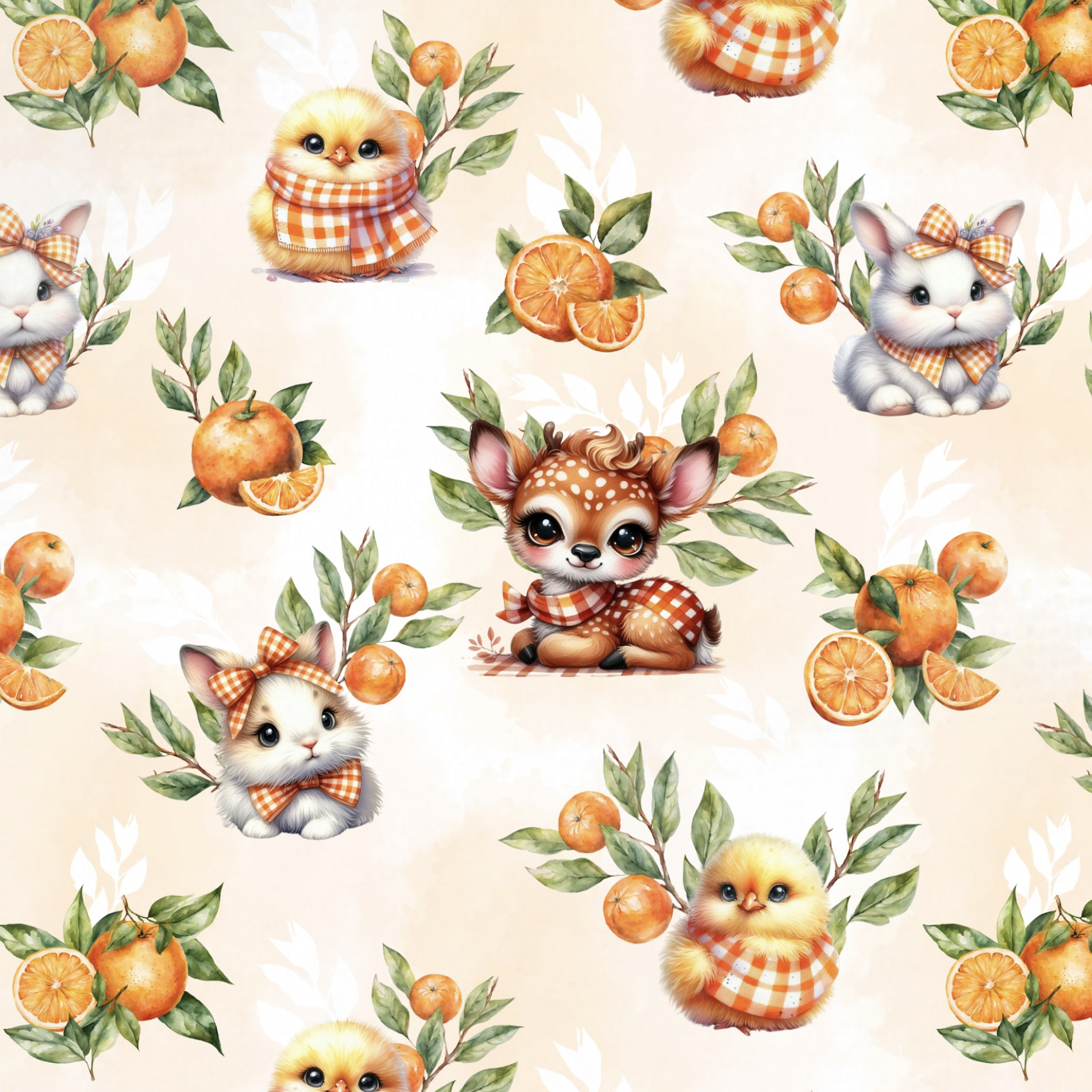 Tissu Imprimé Biche Lapin Poussin Orange, 11 tissus au choix