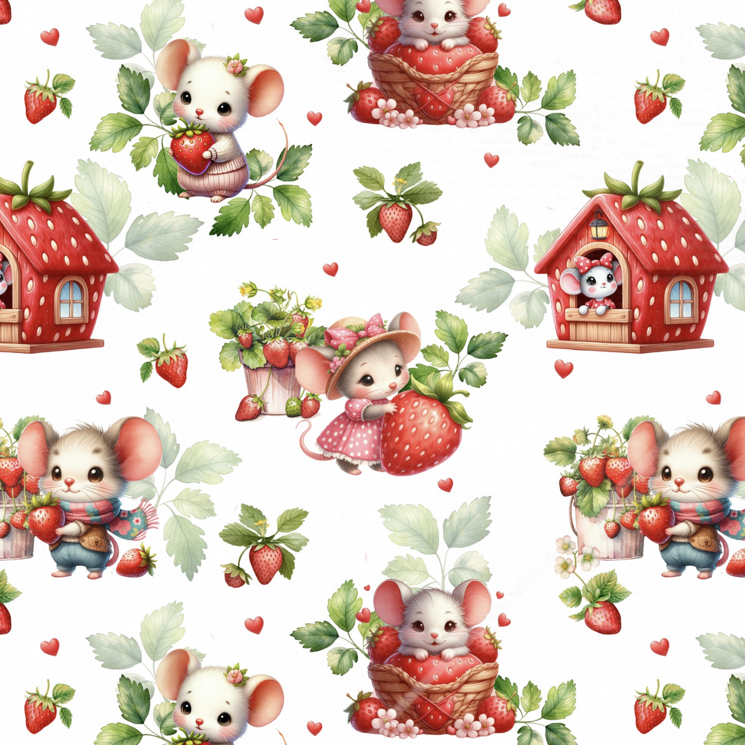 Tissu Imprimé Fraises Souris Mignonne, 11 tissus au choix