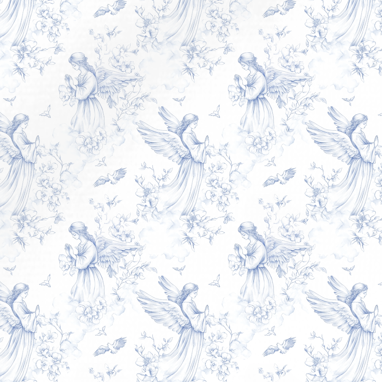 Tissu Imprimé Toile de Jouy Ange Blanc, 11 tissus au choix