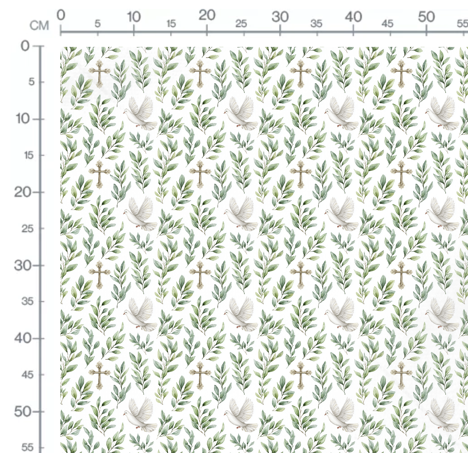 Tissu Imprimé Baptême Feuilles Colombe, 10 tissus au choix – Image 2