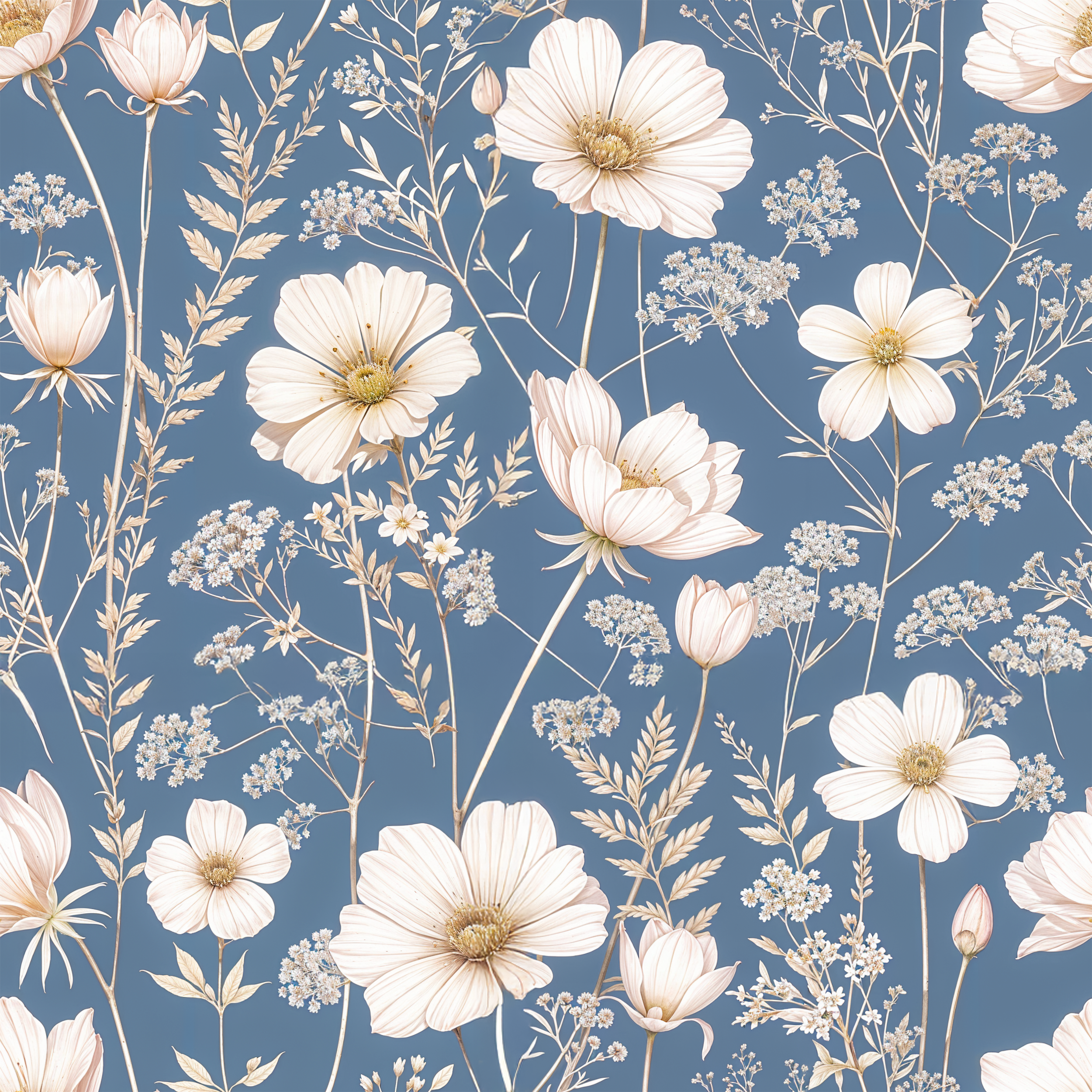 Tissu Fleurs Delicatesse Bleu Jean, 11 tissus au choix