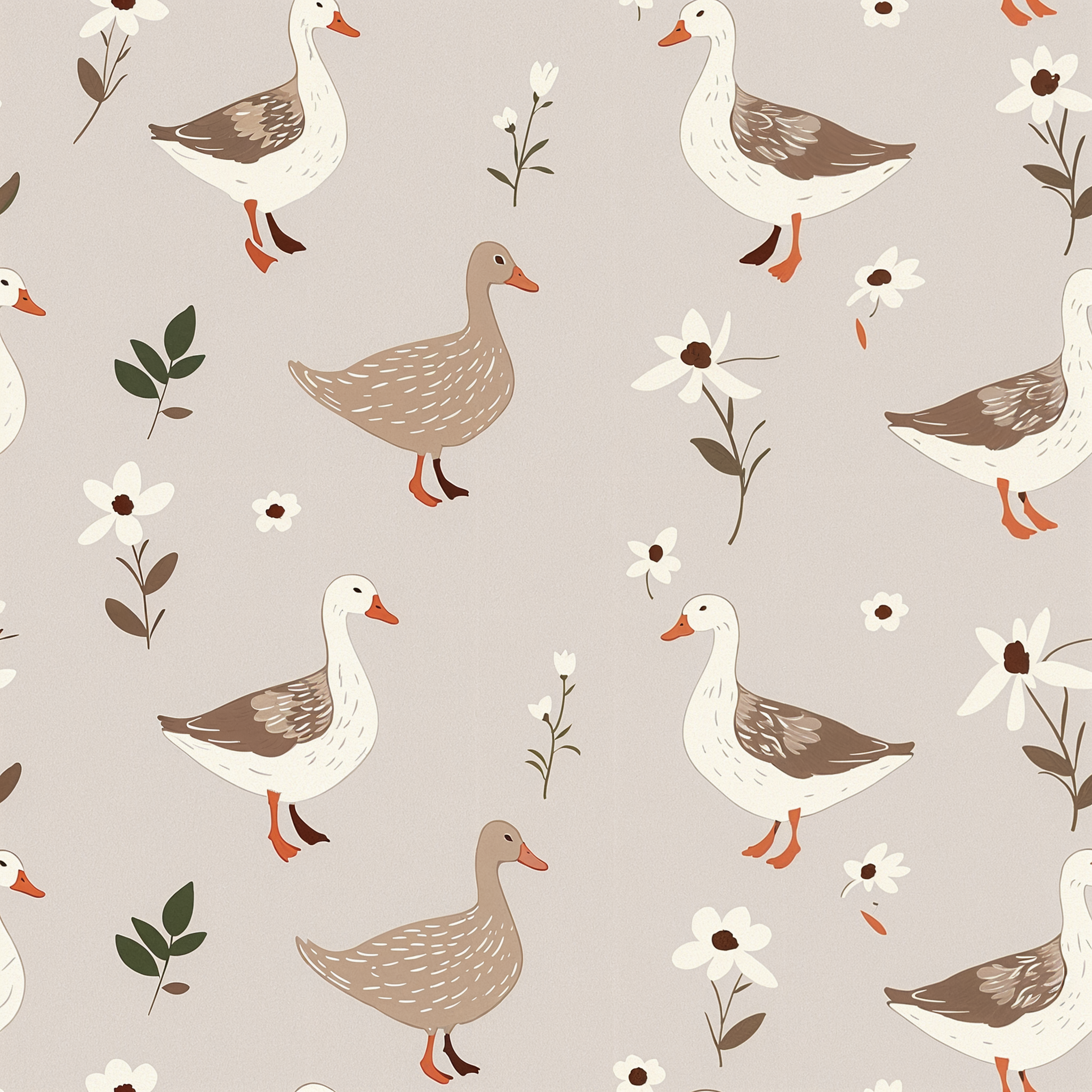 Tissu Imprimé Oie Crème Beige, 11 tissus au choix