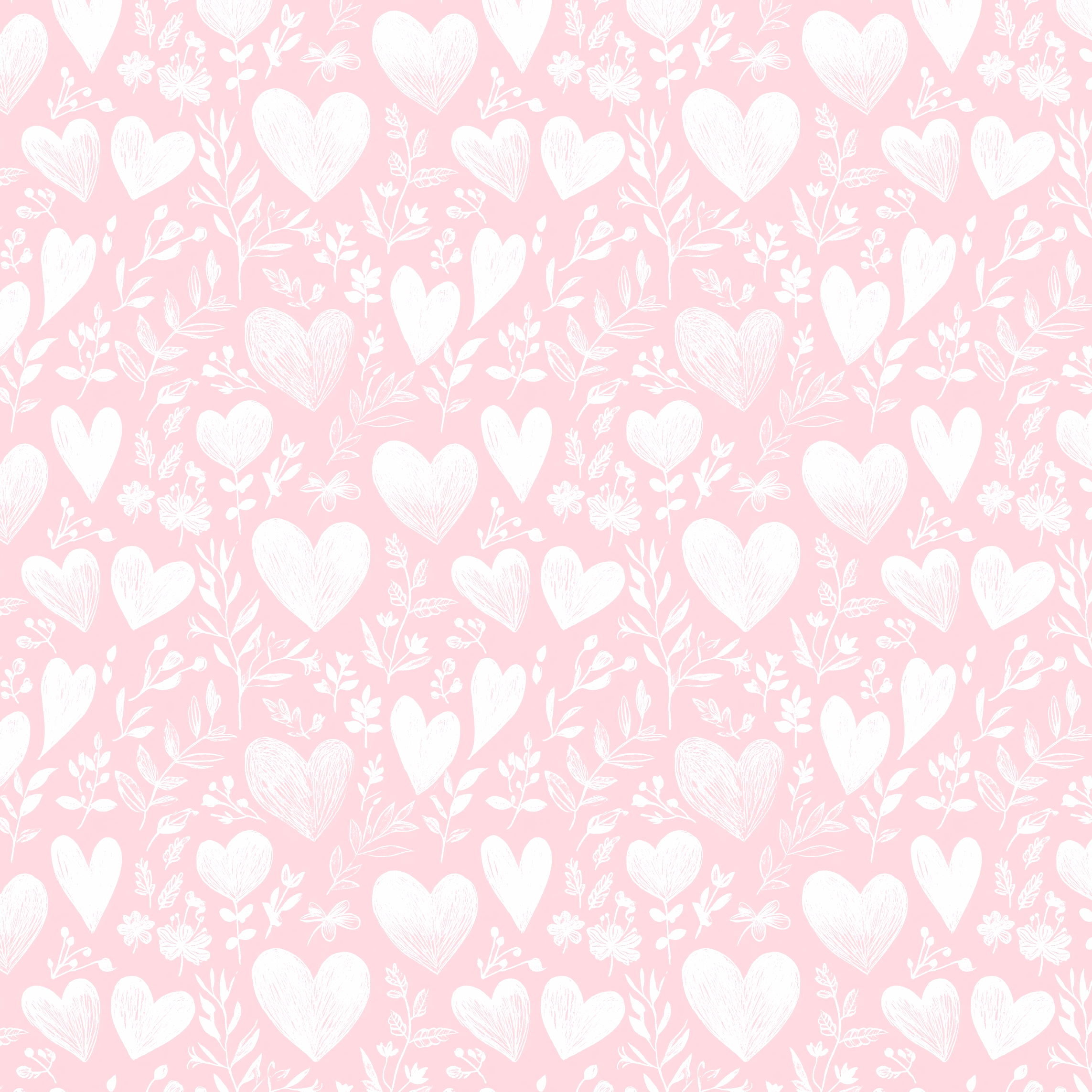 Tissu Imprimé Coeurs Feuilles Blanc Rose, 11 tissus au choix