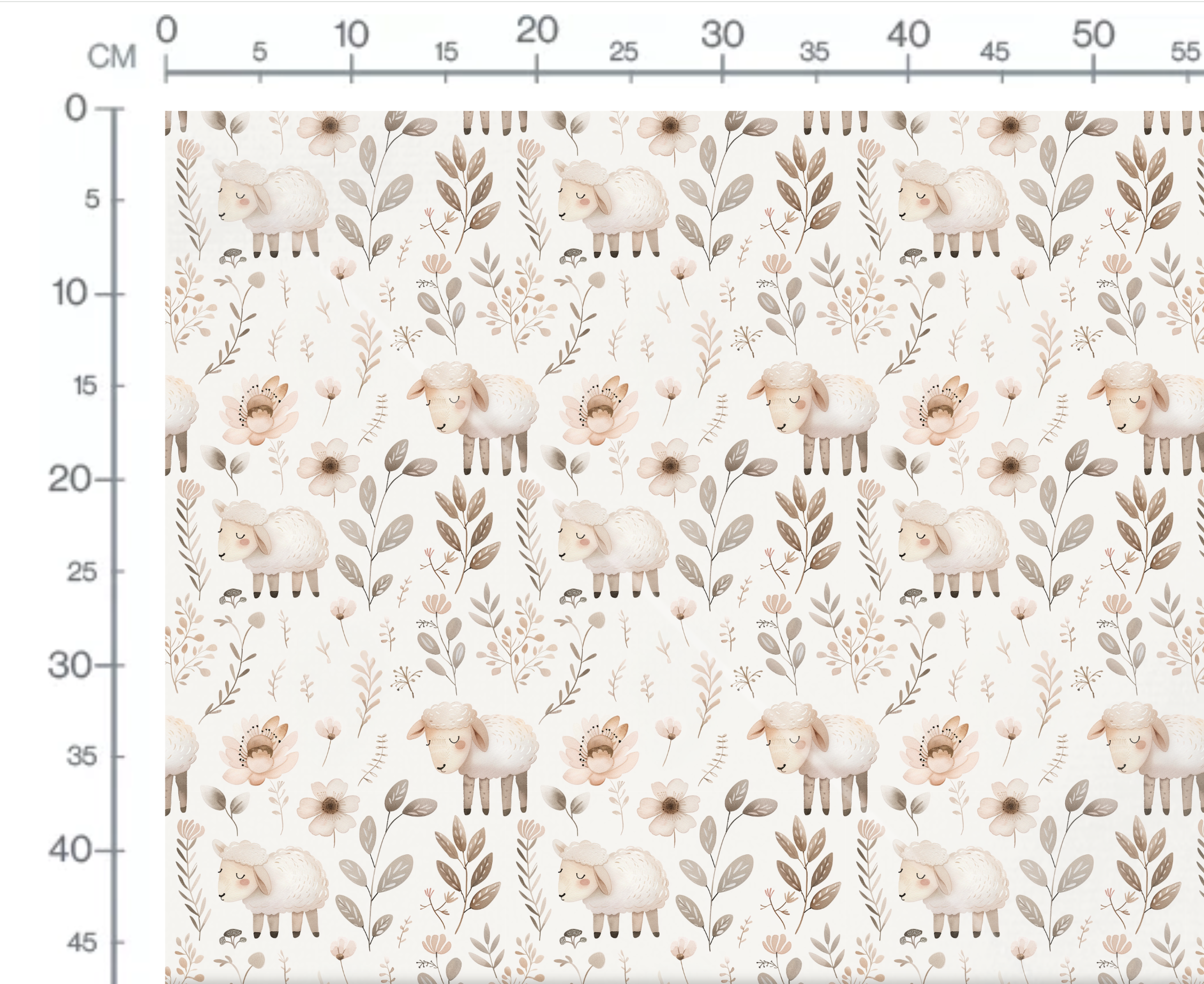 Tissu Imprimé Mouton Mignon Feuilles Crème, 10 tissus au choix – Image 2