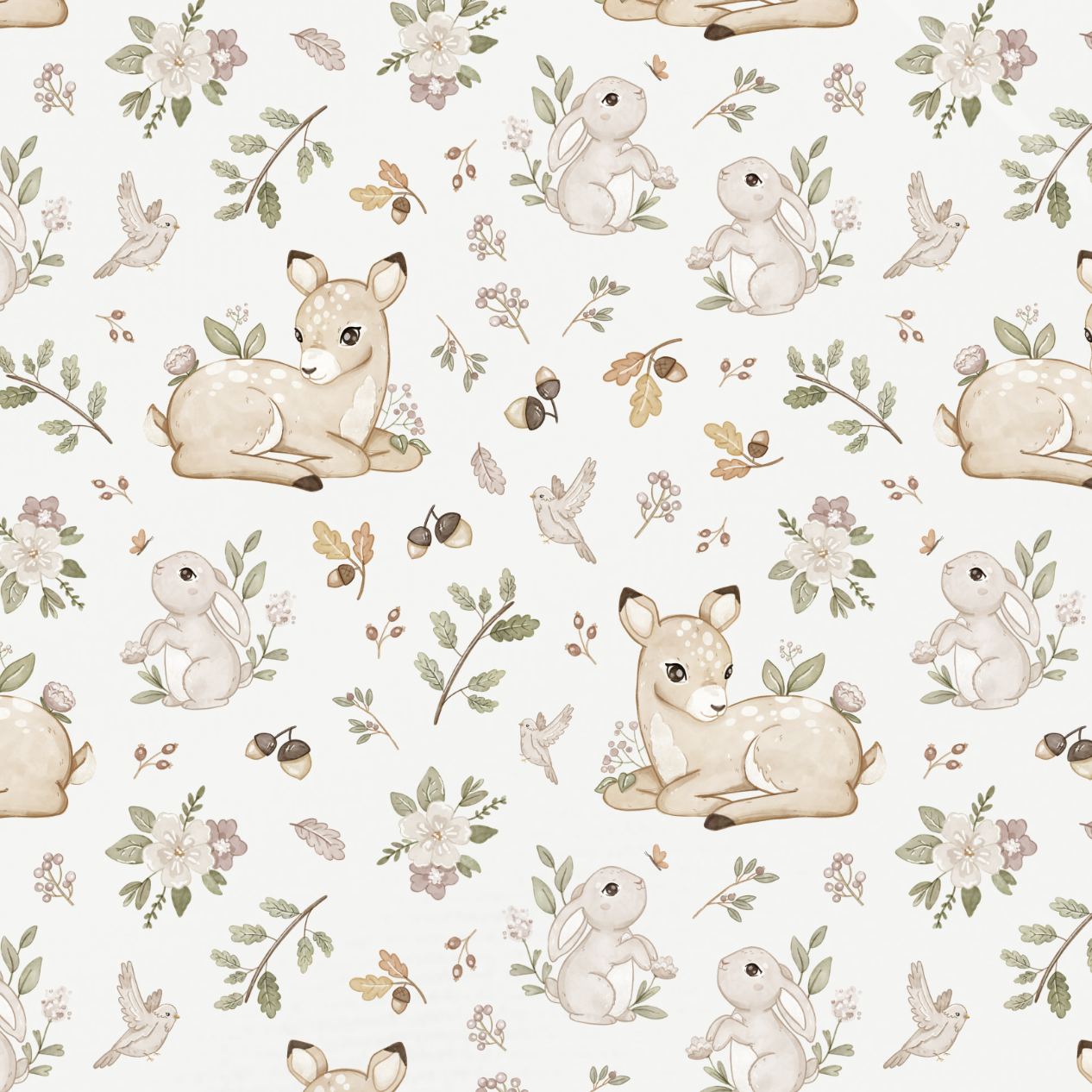 Tissu Imprimé Faon Lapin Mignon Crème, 11 tissus au choix