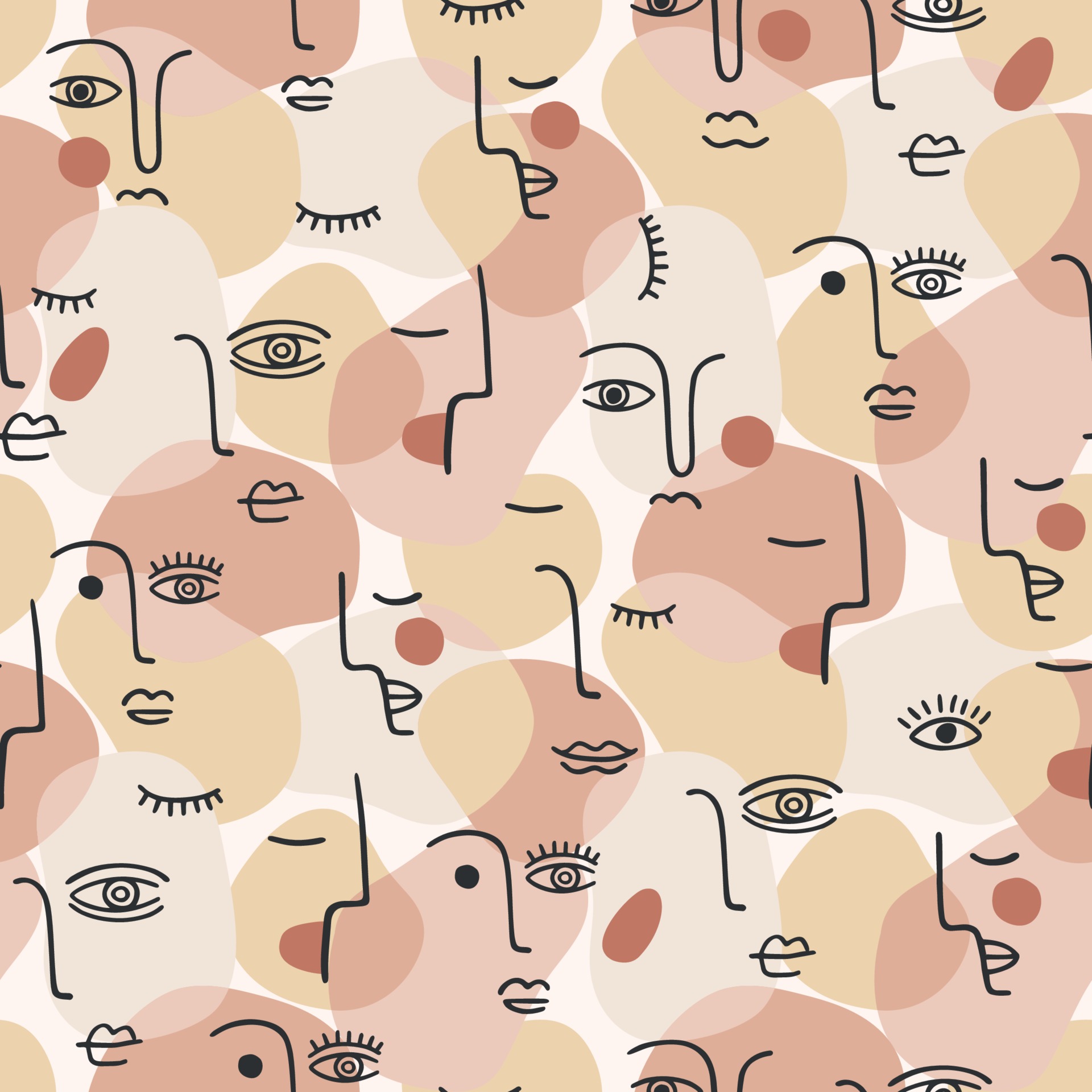 Tissu Imprimé Abstrait Visage Pastel, 11 tissus au choix