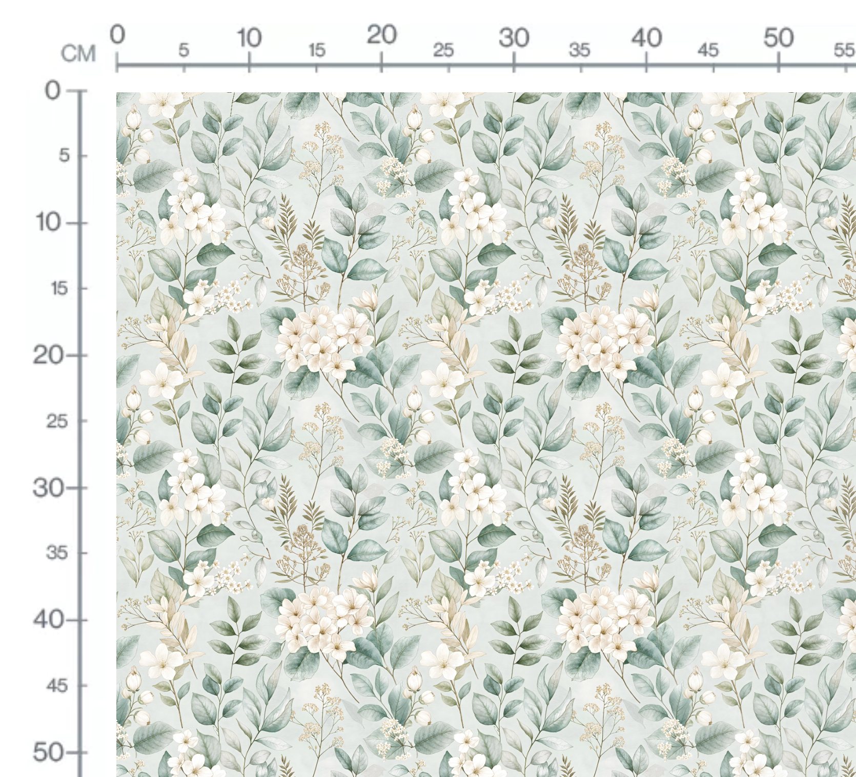 Tissu Fleurs Blanches Feuilles Menthe, 11 tissus au choix – Image 2