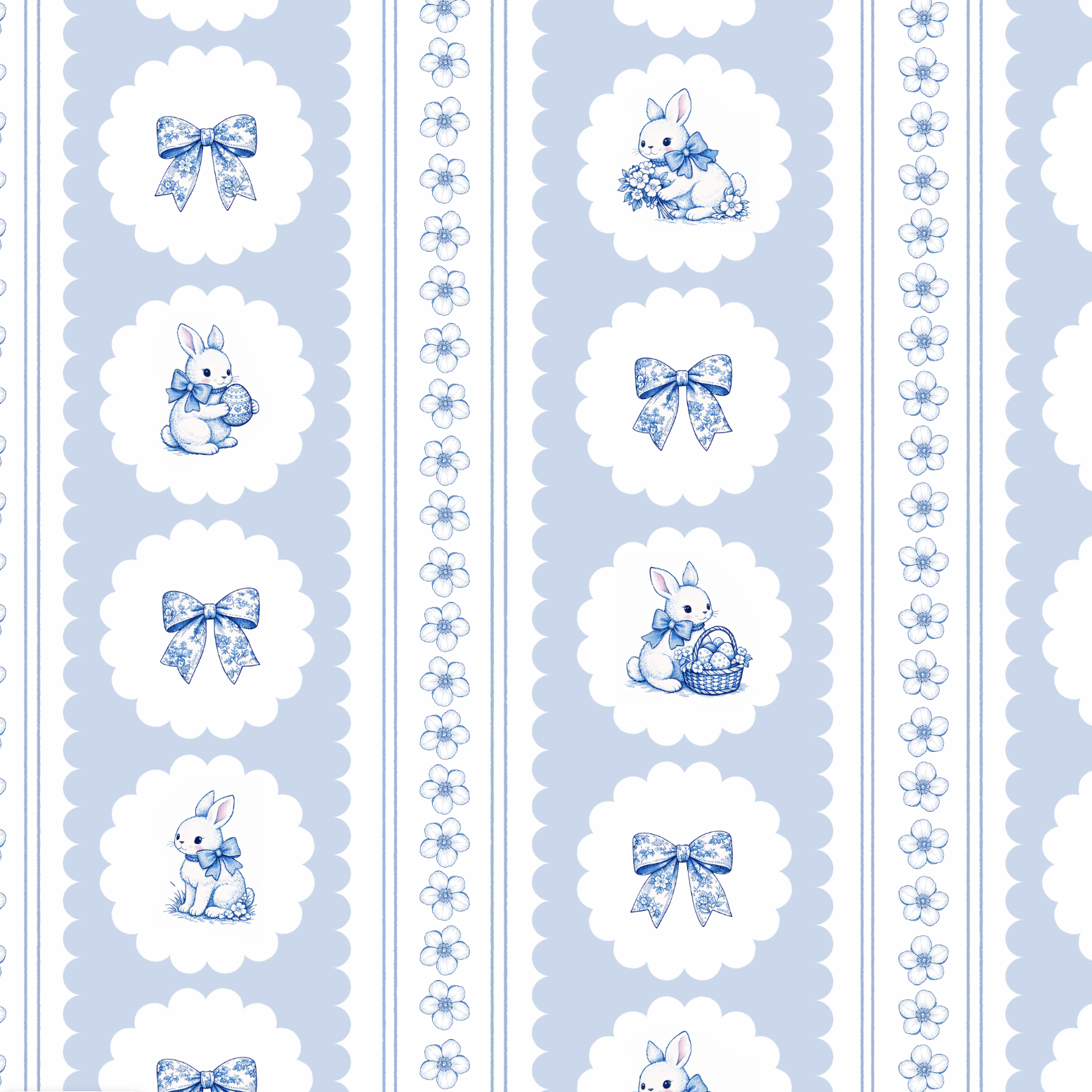 Tissu Imprimé Lapin de Paques Médaillon Bleu, 11 tissus au choix