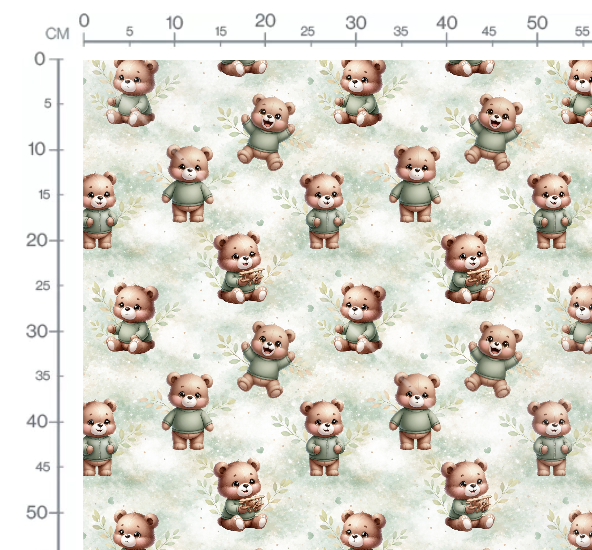 Tissu Imprimé Ourson Vert Feuilles, 11 tissus au choix – Image 2