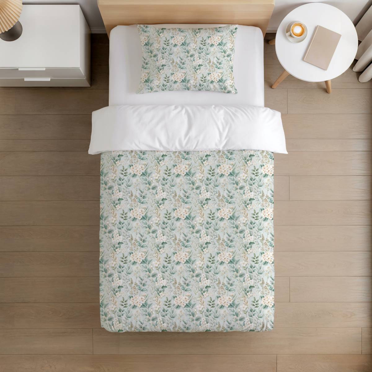 Tissu Fleurs Blanches Feuilles Menthe, 11 tissus au choix – Image 3