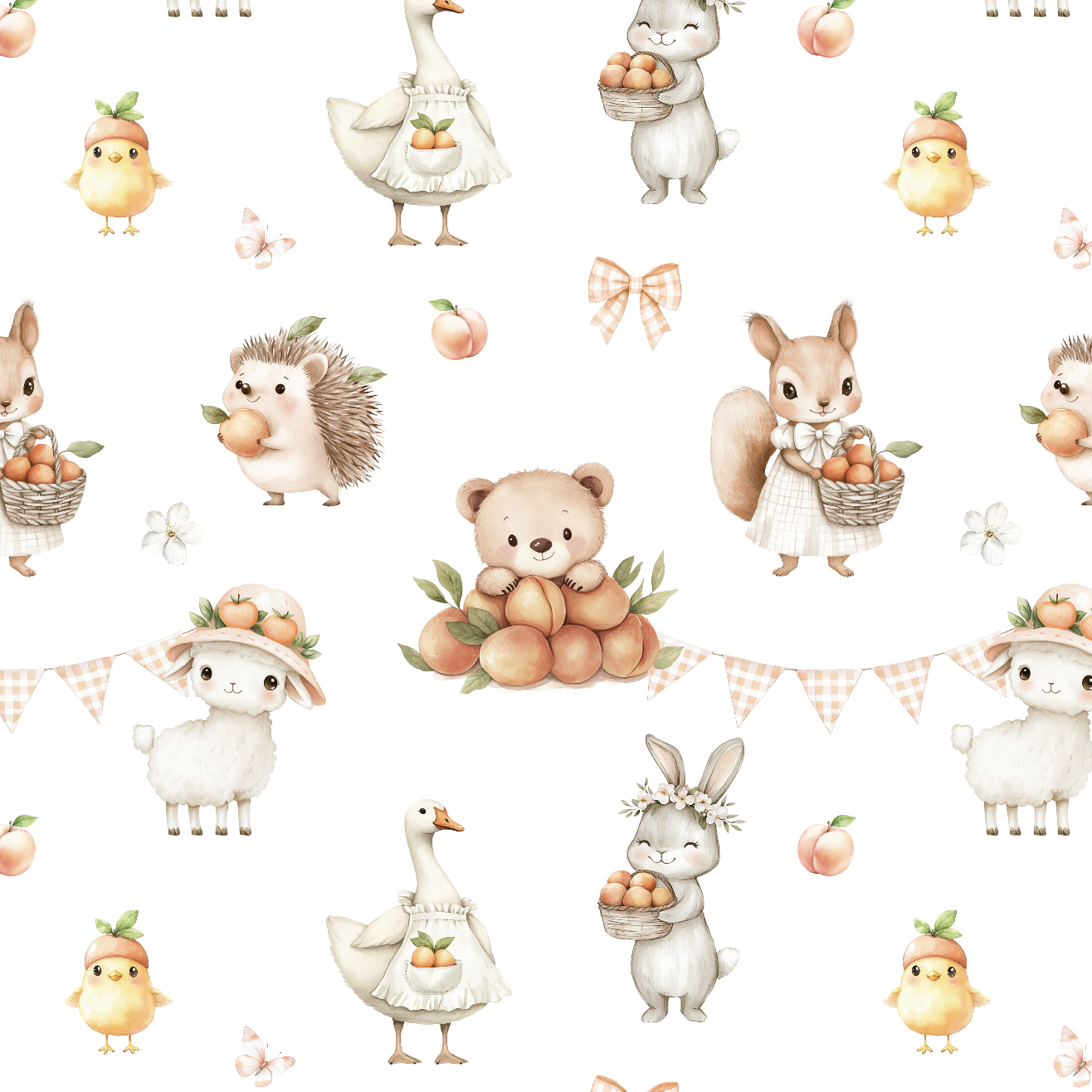 Tissu Exclusif Animaux Pêche Printemps Blanc, 11 tissus au choix