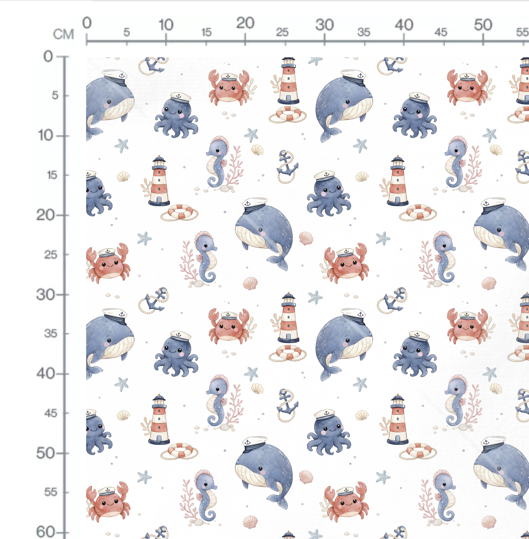 Tissu Imprimé Marin Animaux Phare Blanc, 11 tissus au choix – Image 2