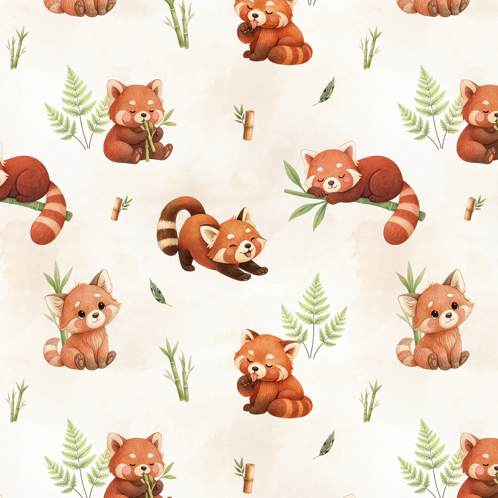 Tissu Exclusif Panda Roux Beige Aquarelle, 11 tissus au choix