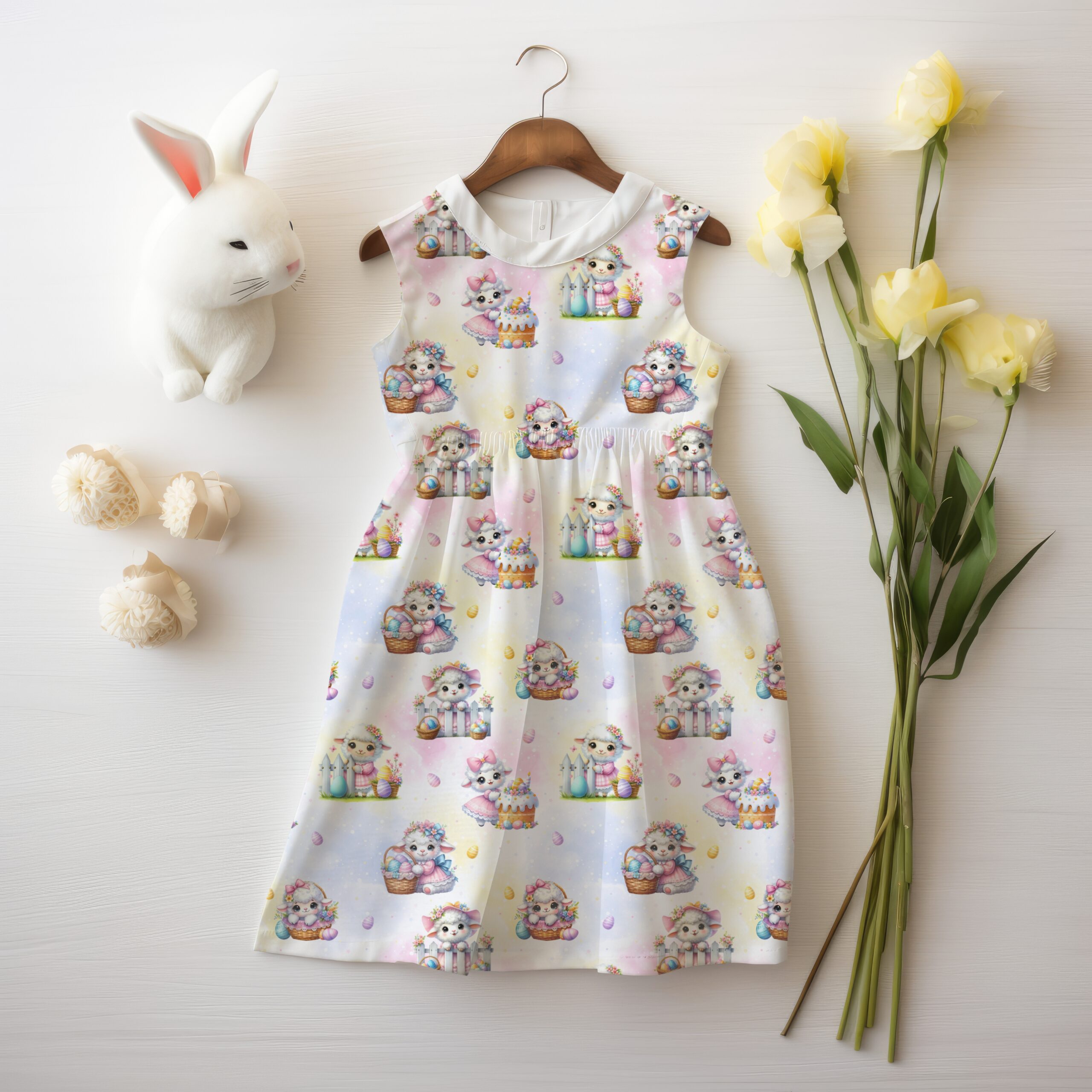 Tissu Imprimé Paques Agneau Mignon Pastel, 11 tissus au choix – Image 2