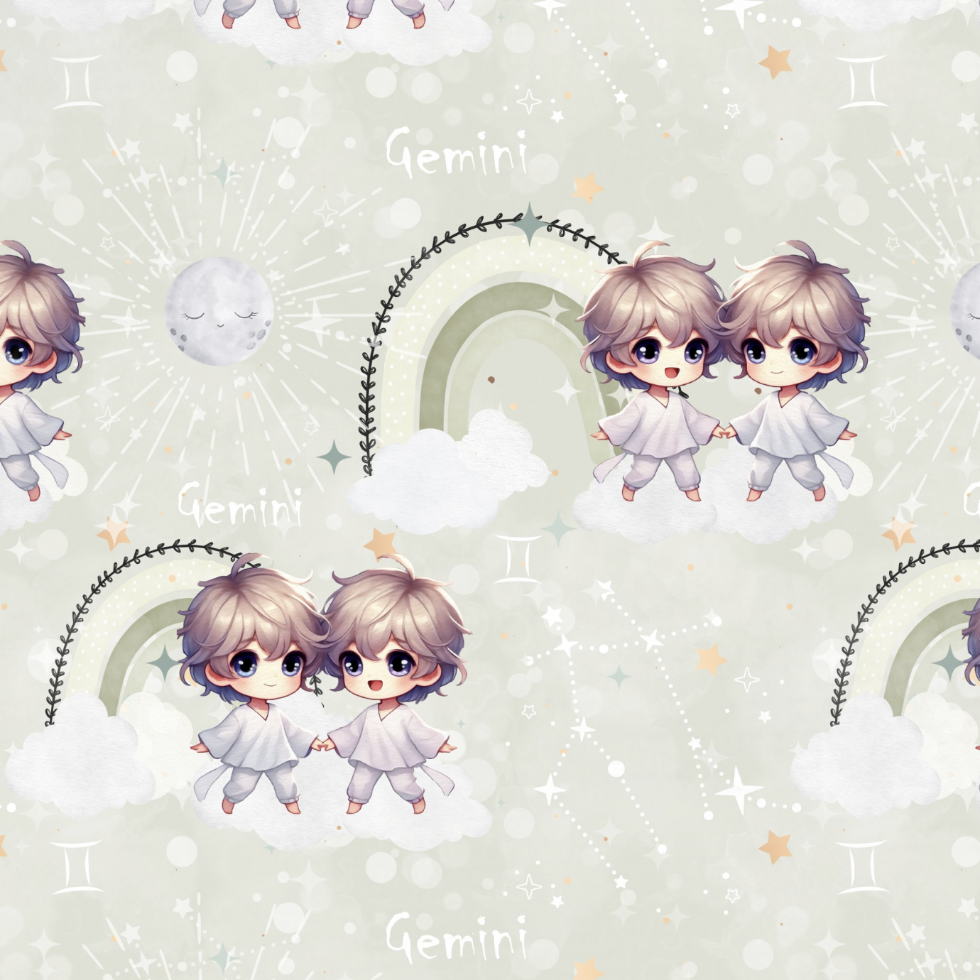 Tissu Imprimé Astro Mignon Gémeaux, 11 tissus au choix