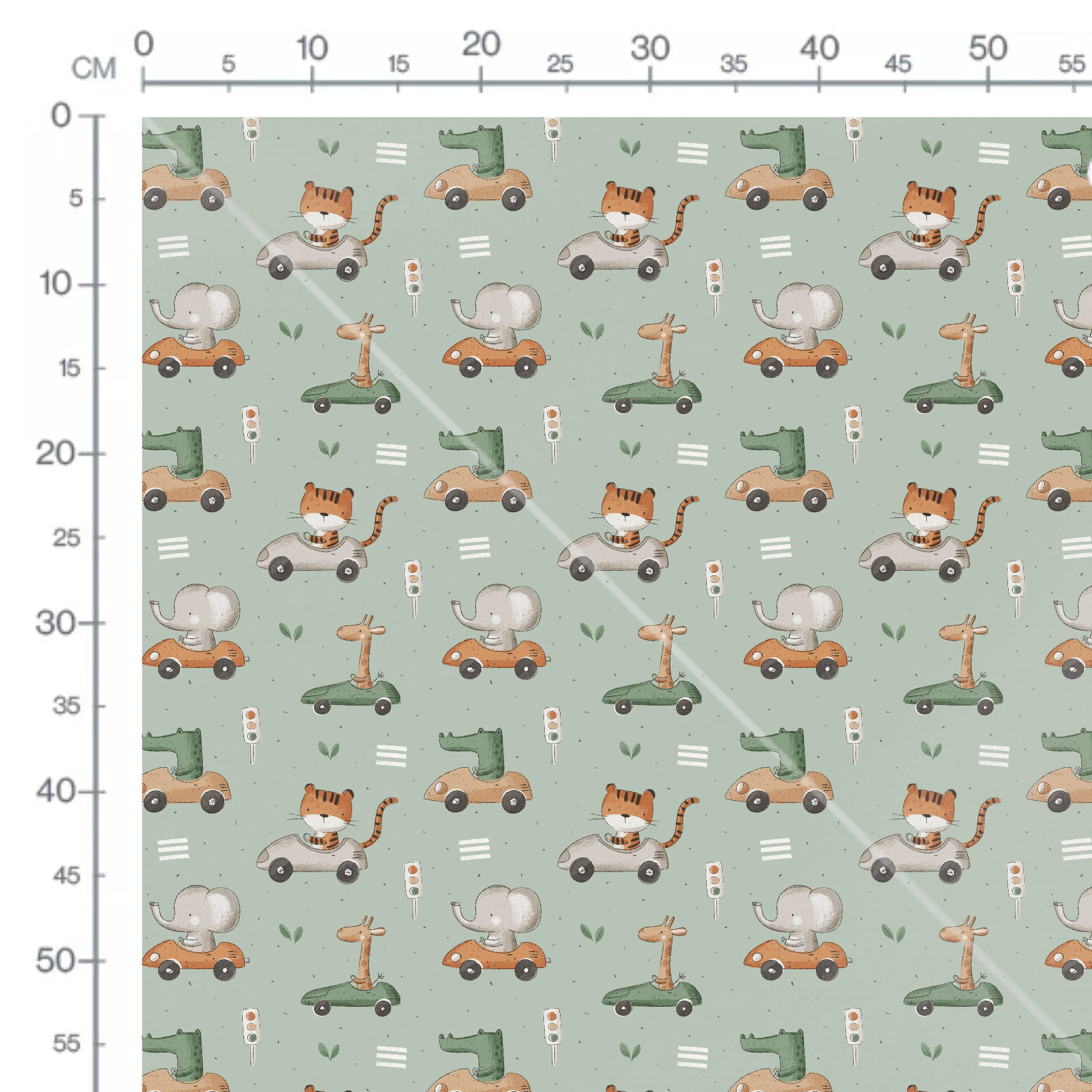 Tissu Imprimé Animaux Jungle Voitures Vert, 11 tissus au choix – Image 2