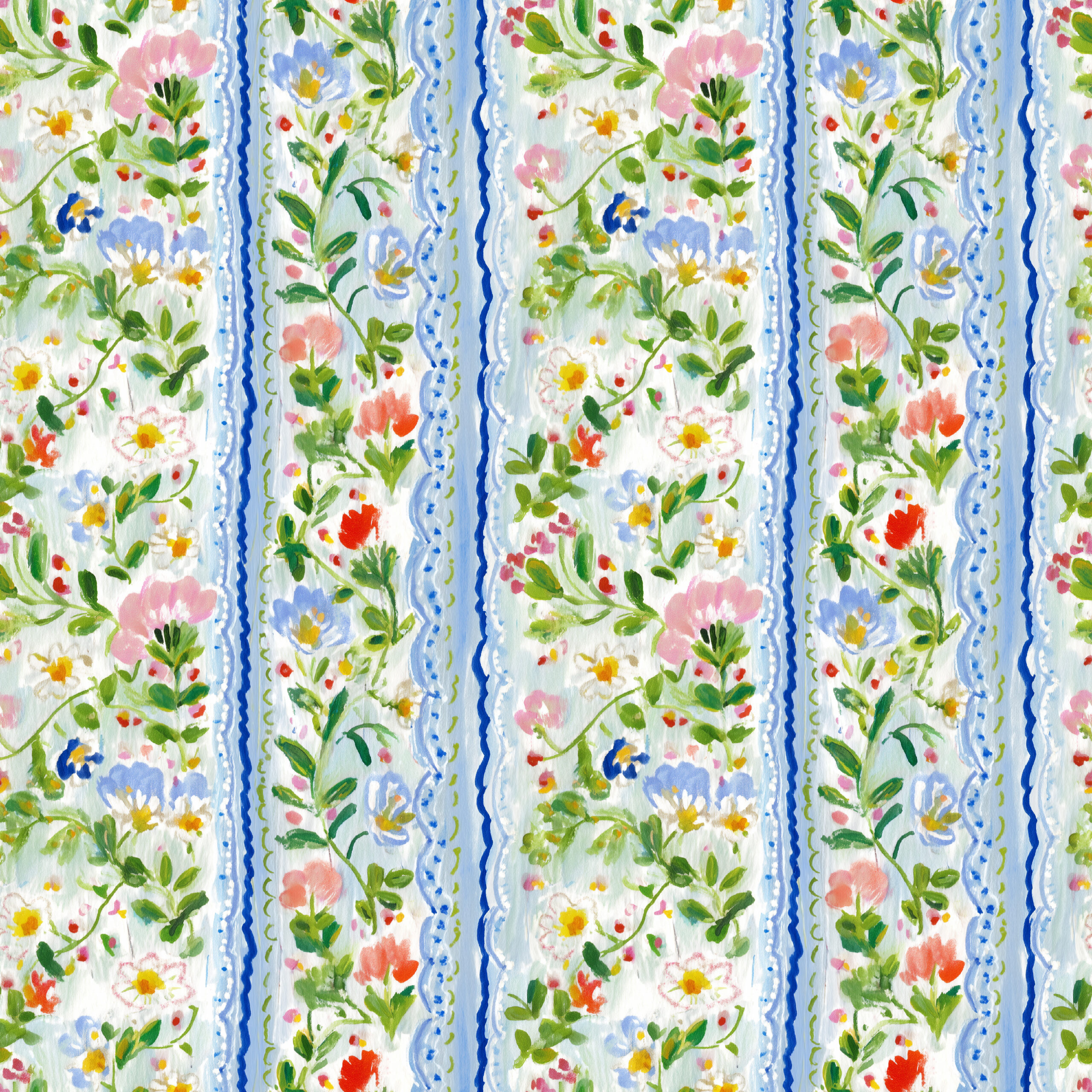 Tissu Imprimé Fleurs Aquarelle Rayures Bleu, 11 tissus au choix