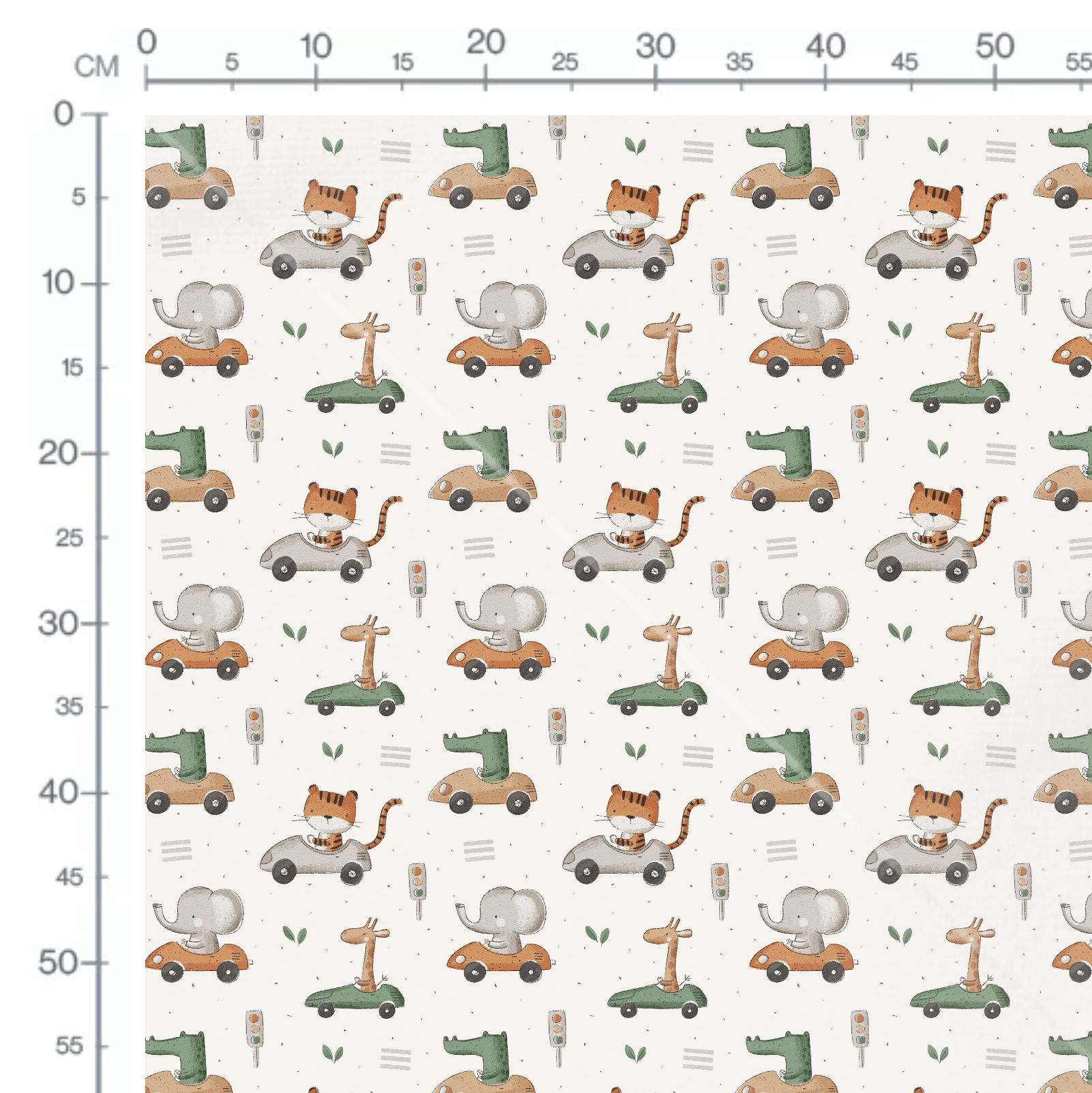 Tissu Imprimé Animaux Jungle Voitures Crème, 11 tissus au choix – Image 2