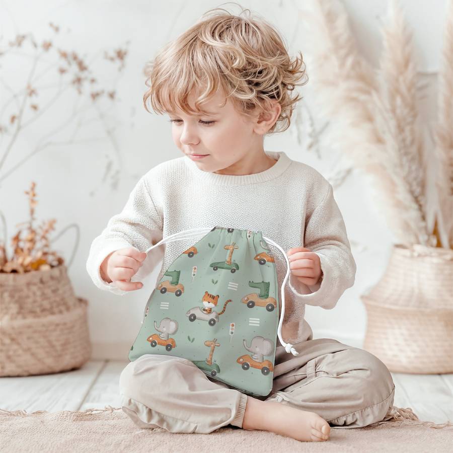 Tissu Imprimé Animaux Jungle Voitures Vert, 11 tissus au choix – Image 3