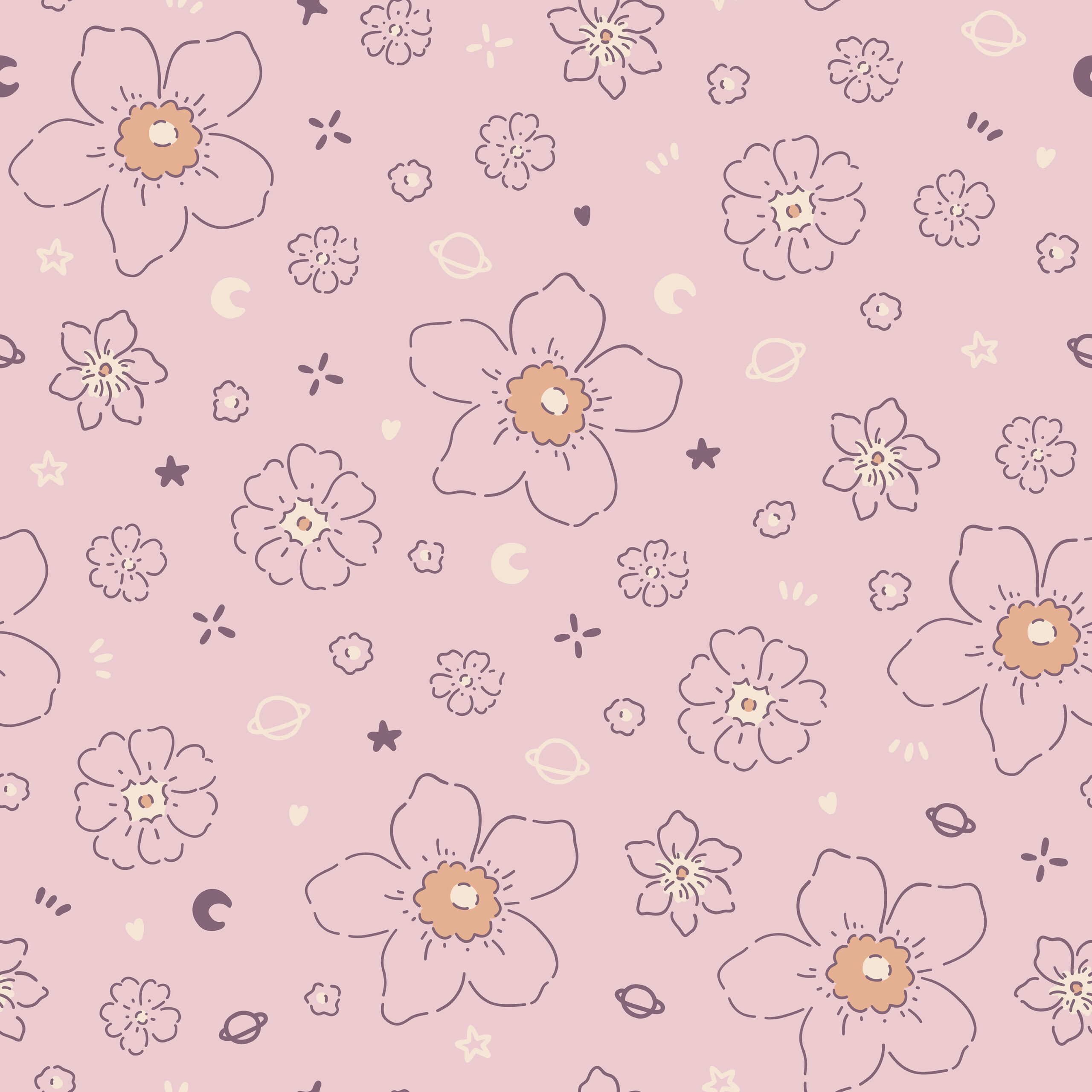 Tissu Imprimé Fleurs Printemps Etoiles Rose, 11 tissus au choix