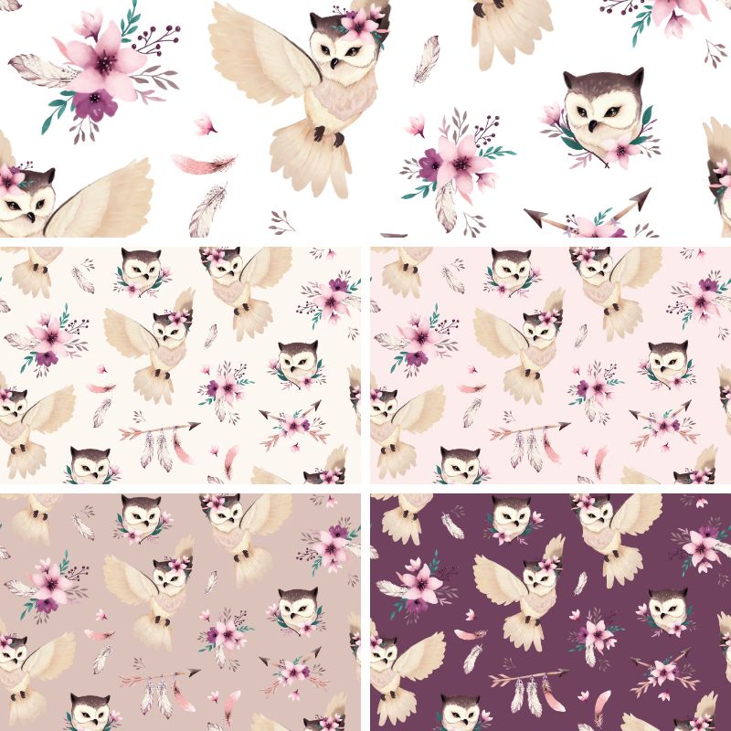 Tissu Imprimé Hibou Boho, 5 coloris et 11 tissus au choix – Image 2