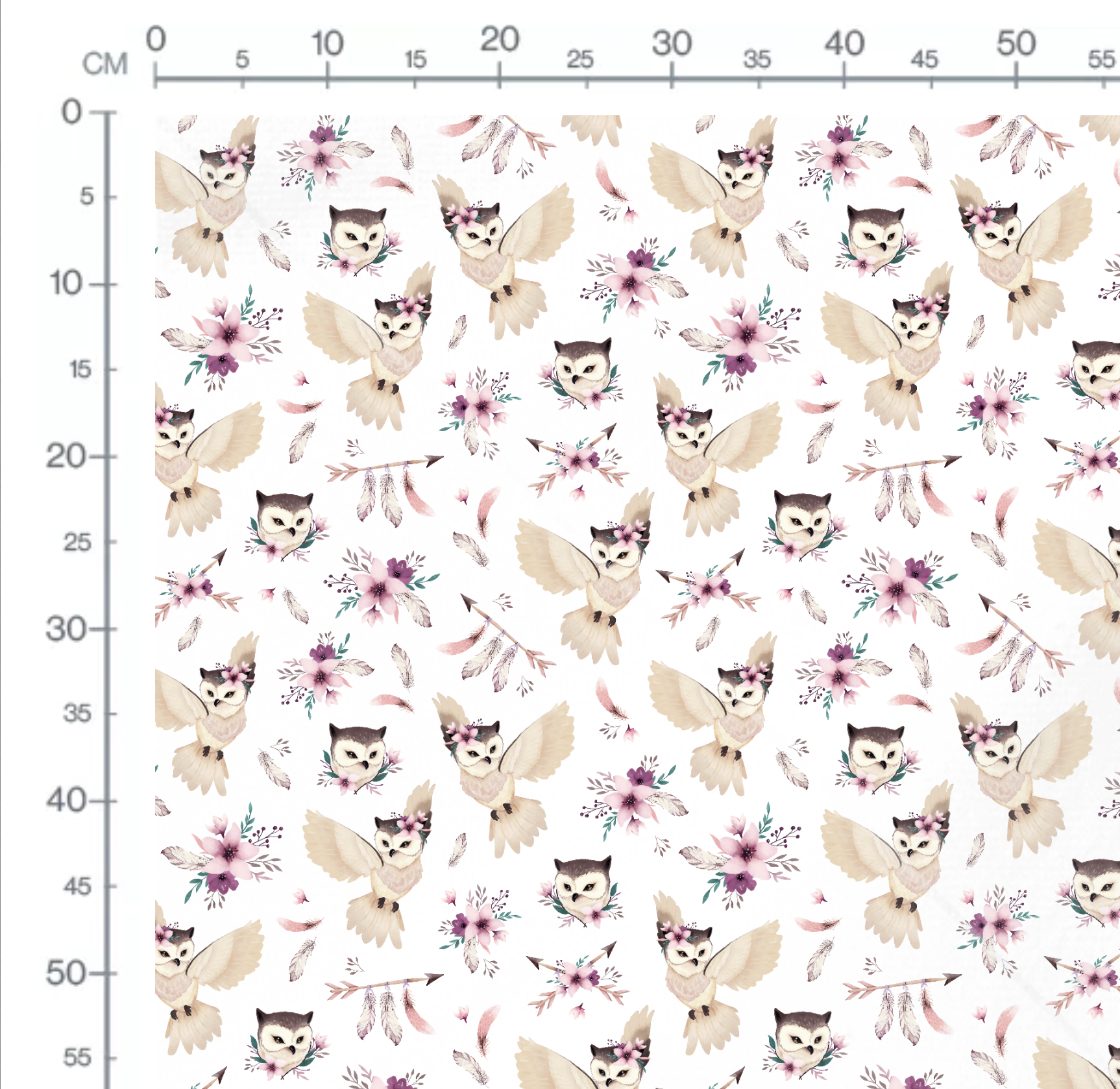 Tissu Imprimé Hibou Boho Blanc, 11 tissus au choix – Image 2