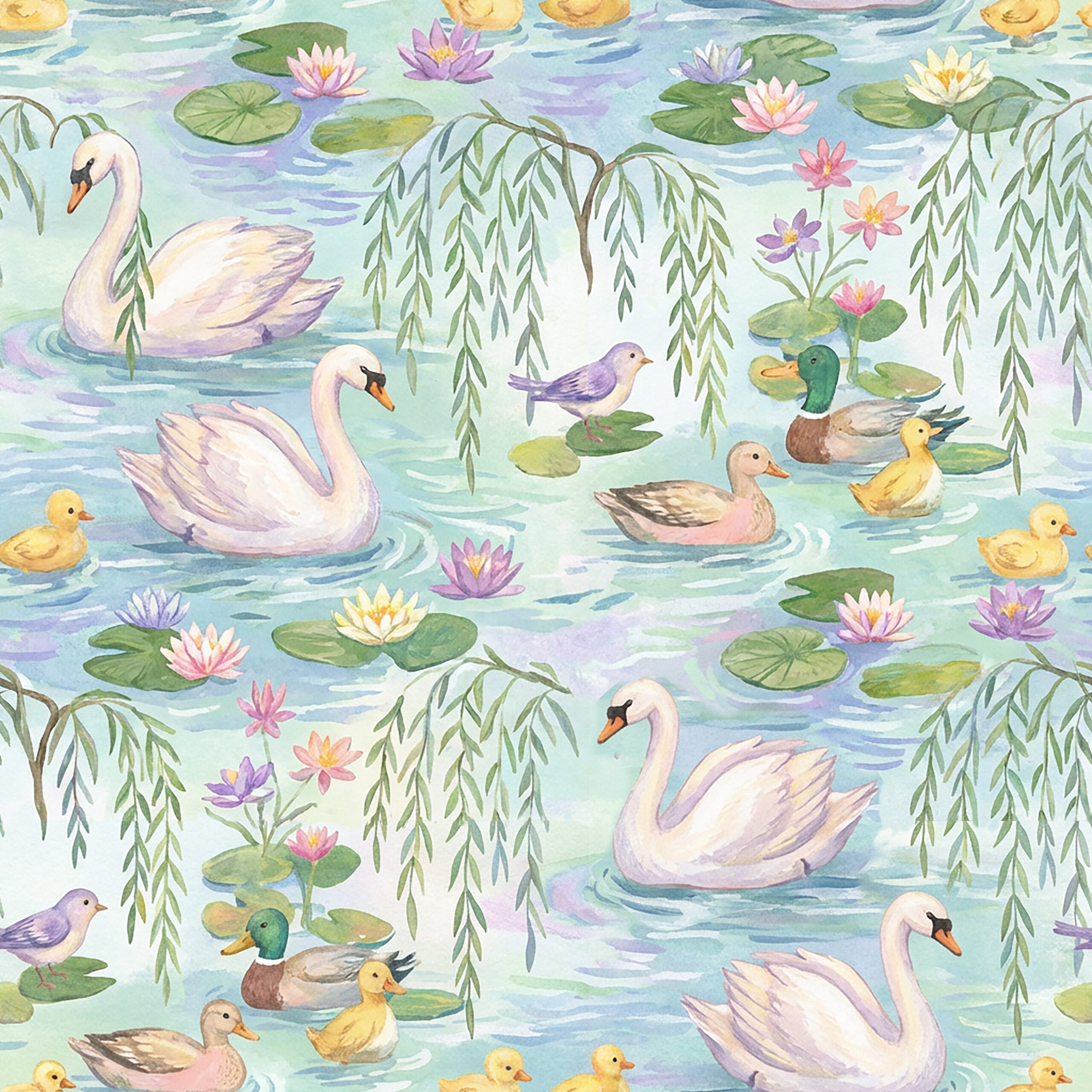 Tissu Imprimé Canard Cygne Printemps, 11 tissus au choix