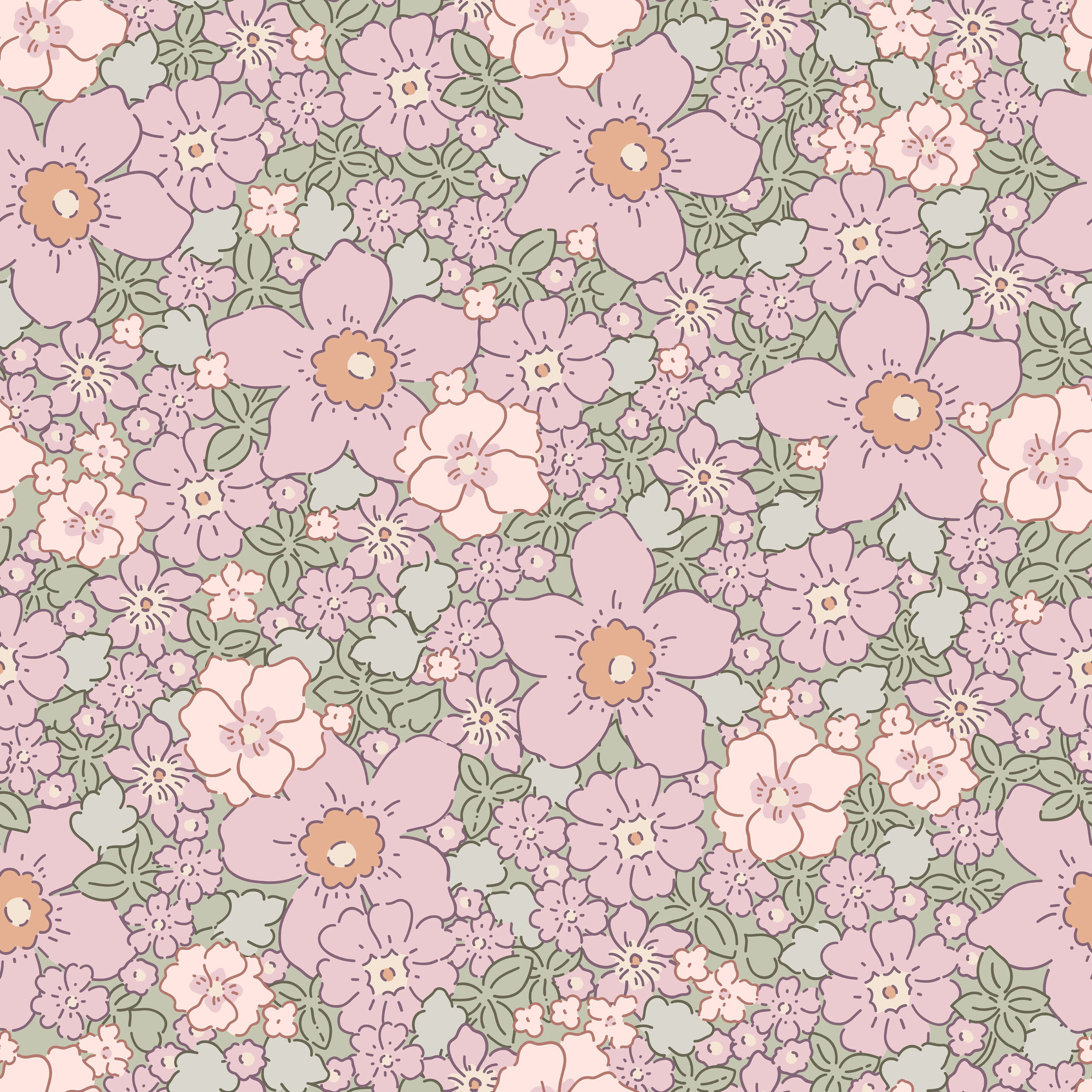 Tissu Imprimé Fleurs Printemps Jardin Parme, 11 tissus au choix