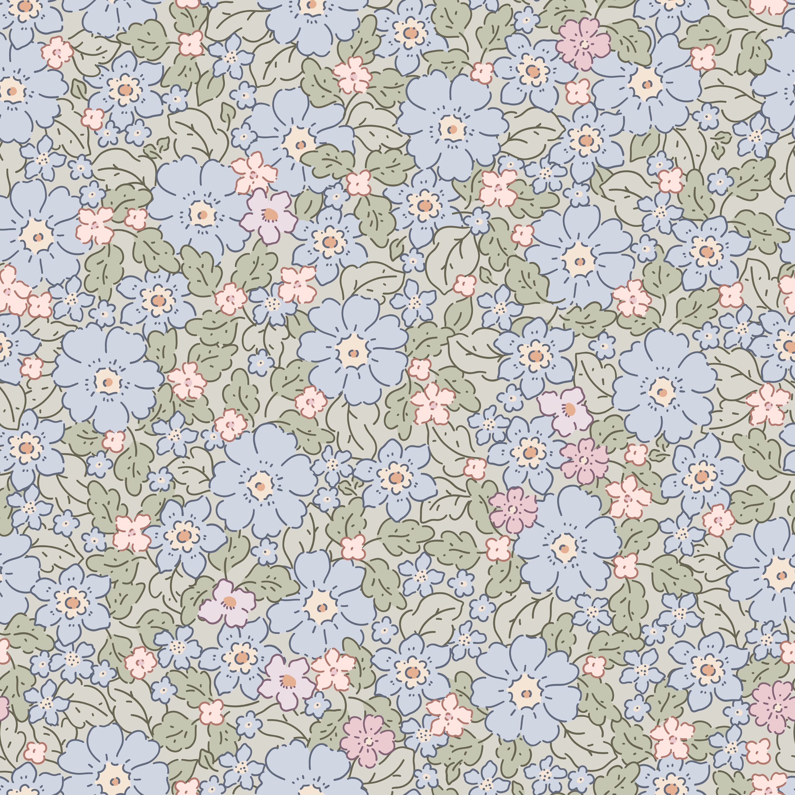 Tissu Imprimé Fleurs Printemps Jardin Bleu, 11 tissus au choix