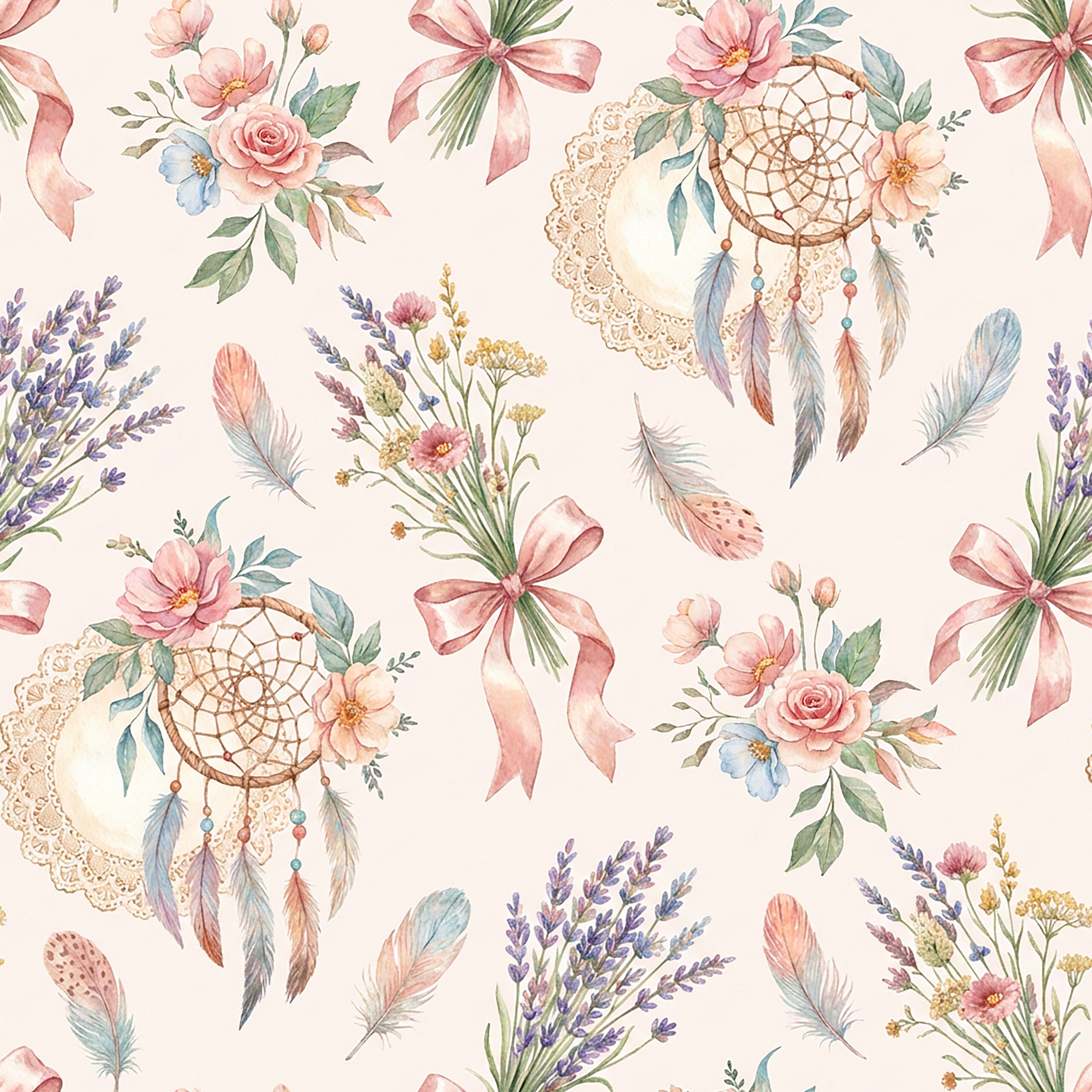 Tissu Imprimé Boho Floral Attrape Rêve, 11 tissus au choix