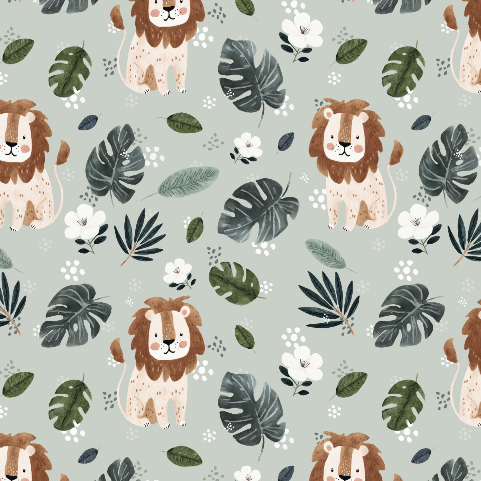 Tissu Imprimé Lion Feuilles Jungle, 11 tissus au choix