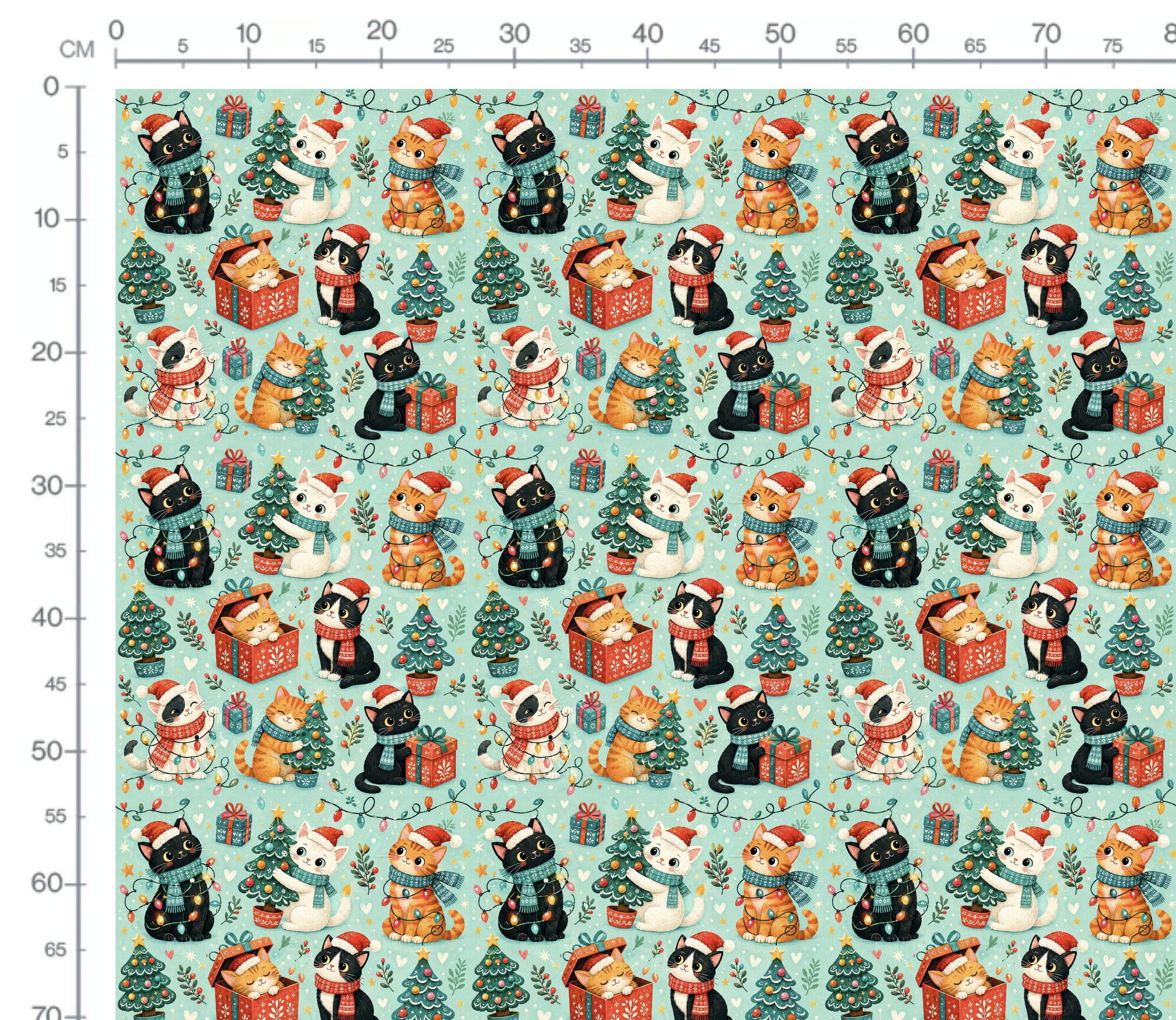 Tissu Imprimé Chats Noel Cadeau Sapin, 10 tissus au choix – Image 2