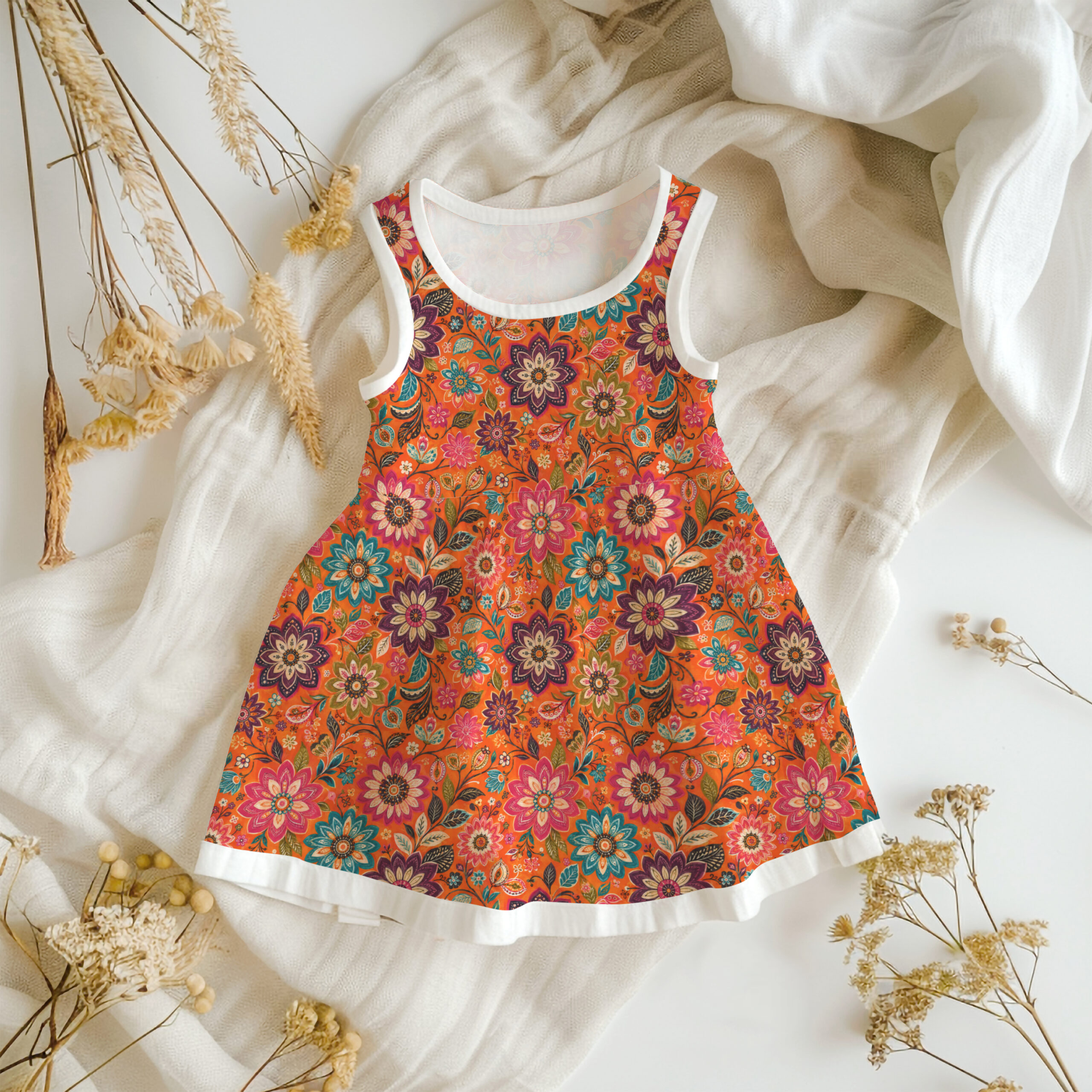 Tissu Fleurs Bohème Orange Paisley, 11 tissus au choix – Image 3