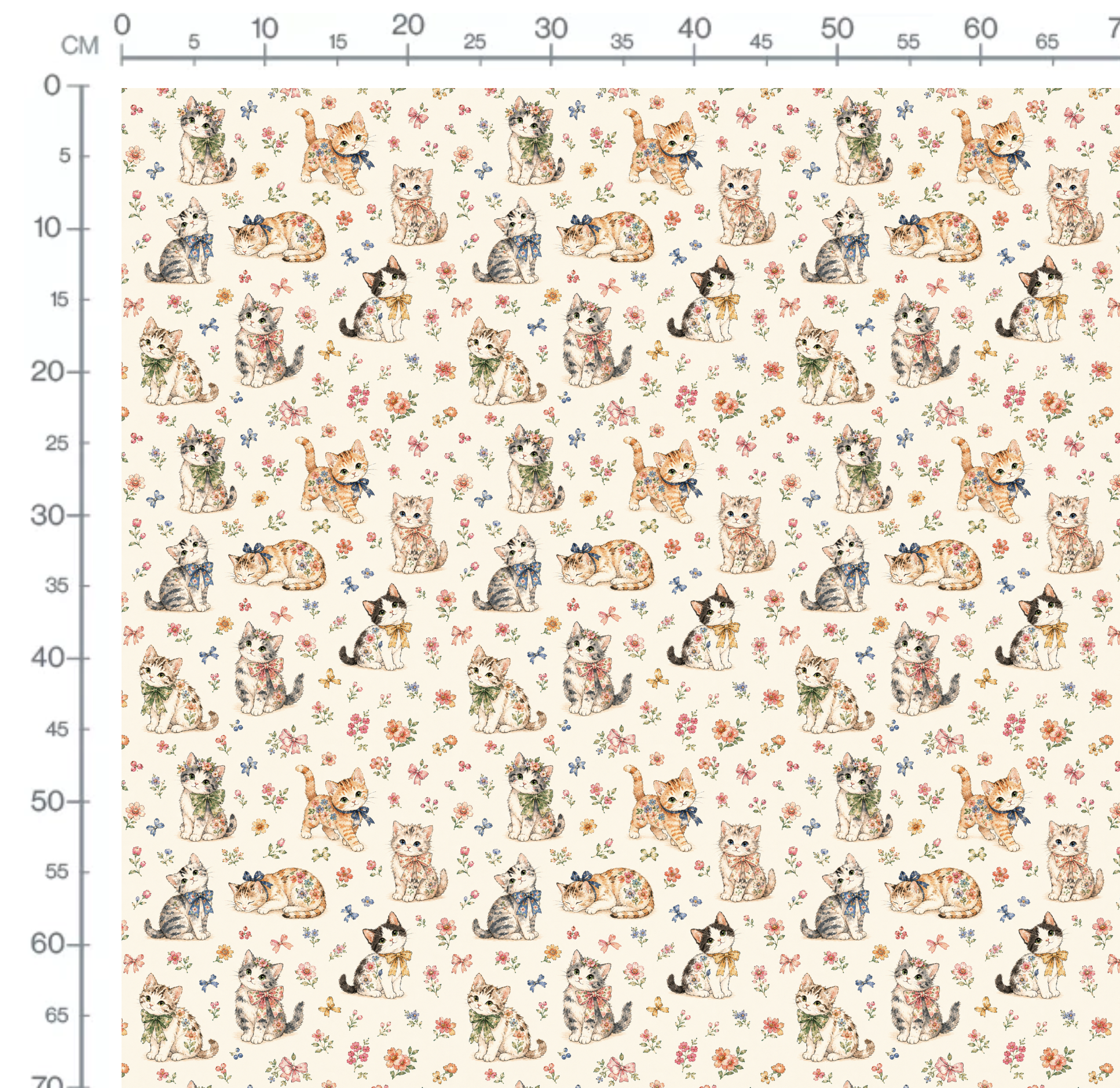 Tissu Imprimé Chats Fleurs Vintage Crème, 10 tissus au choix – Image 2